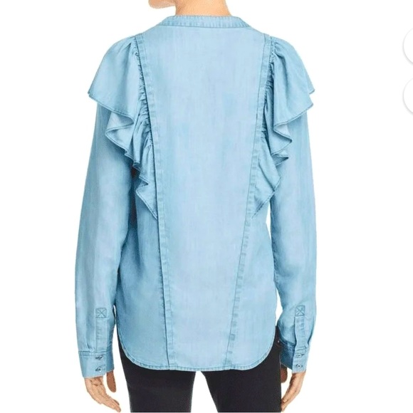NWOT 🔹PAIGE Chambray Ruffled Button Down Tencel Long Sleeve Shirt (brand new!) - Picture 2 of 7